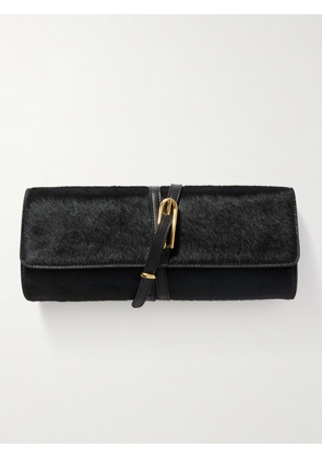 Liffner - Belted Leather-trimmed Calf Hair Clutch - Black - One size
