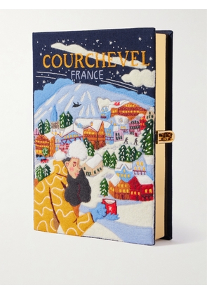 Olympia Le-Tan - Courchevel Embroidered Appliquéd Canvas Clutch - Blue - One size