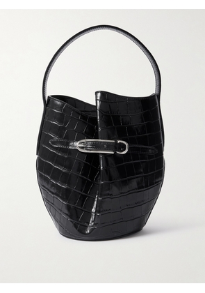 Liffner - Buckled Croc-effect Glossed-leather Bucket Bag - Black - One size
