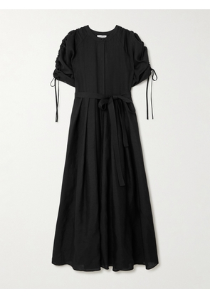 Gabriela Hearst - Linnea Belted Ruched Pleated Linen Midi Shirt Dress - Black - IT36,IT38,IT40,IT42,IT44,IT46,IT48