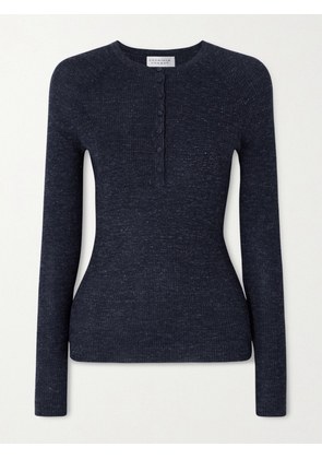 Gabriela Hearst - Anges Ribbed Cashmere, Silk And Hemp-blend Henley Top - Blue - x small,small,medium,large,x large