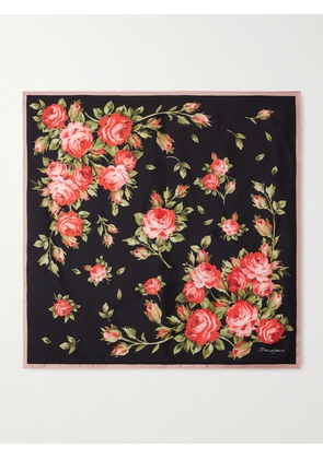 Dolce & Gabbana - Floral-print Silk-twill Scarf - Black - One size
