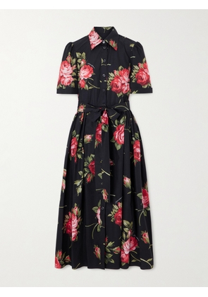 Dolce & Gabbana - Belted Gathered Floral-print Cotton-poplin Midi Dress - Black - IT36,IT38,IT40,IT42,IT44,IT46,IT48