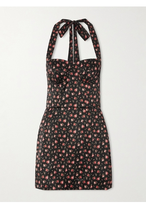 Dolce & Gabbana - Floral-print Silk-blend Satin Halterneck Mini Dress - Black - IT36,IT38,IT40,IT42,IT44