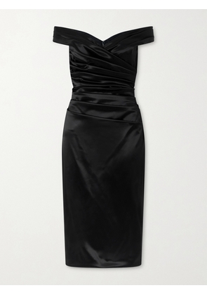 Dolce & Gabbana - Off-the-shoulder Draped Satin Midi Dress - Black - IT36,IT38,IT40,IT42,IT44,IT46