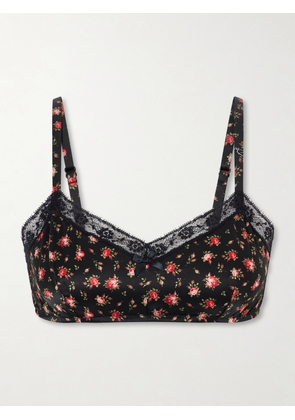 Dolce & Gabbana - Lace-trimmed Floral-print Satin Bralette Top - Black - 1,2,3,4