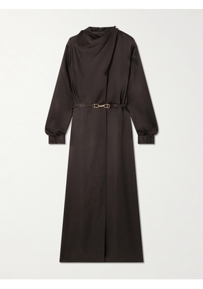 Gabriela Hearst - Josef Belted Draped Silk Satin-crepe Midi Dress - Brown - IT36,IT38,IT40,IT42,IT44,IT46,IT48