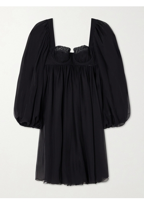 Dolce & Gabbana - Pleated Lace-trimmed Silk And Cotton-blend Voile Mini Dress - Black - IT36,IT38,IT40,IT42,IT44