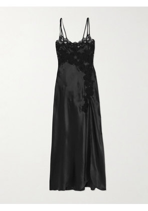 Loretta Caponi - Giadette Lace-trimmed Silk-satin Gown - Black - x small,small,medium,large,x large
