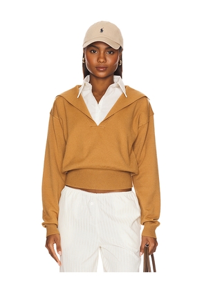 LIONESS Racquet Club Knit Polo in Tan. Size L. Also in S, XS.