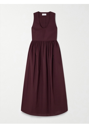 Matteau - Gathered Organic Cotton-poplin Midi Dress - Burgundy - 1,2,3,4,5