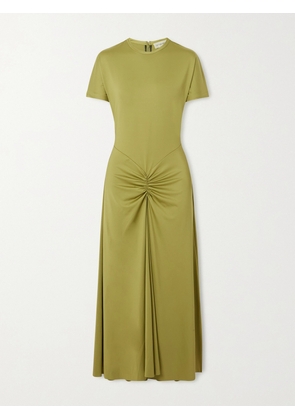Victoria Beckham - Gathered Satin-jersey Midi Dress - Green - UK 4,UK 6,UK 8,UK 10,UK 12,UK 14,UK 16
