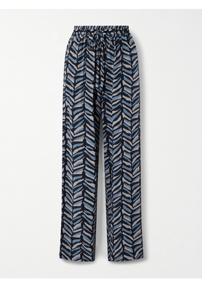 Matteau - Printed Silk-twill Straight-leg Pants - Blue - 1,2,3,4,5