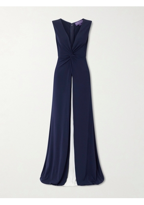 Ralph Lauren Collection - Knotted Pleated Chiffon And Stretch-jersey Gown - Blue - US0,US2,US4,US6,US8,US10