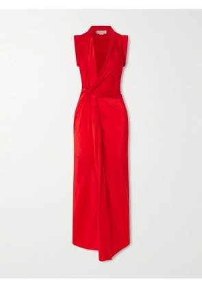 Victoria Beckham - Asymmetric Twisted Satin Maxi Dress - Red - UK 4,UK 6,UK 8,UK 10,UK 12,UK 14