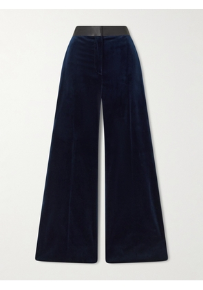 Victoria Beckham - Alina Satin-trimmed Cotton-blend Velvet Wide-leg Pants - Blue - UK 4,UK 6,UK 8,UK 10,UK 12,UK 14
