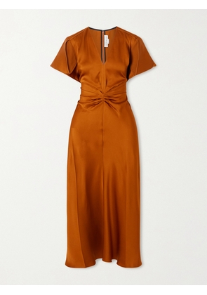 Victoria Beckham - Gathered Satin Midi Dress - Metallic - UK 4,UK 6,UK 8,UK 10,UK 12,UK 14,UK 16