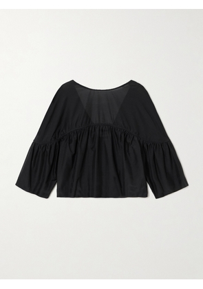 Matteau - Gathered Organic Cotton And Silk-blend Blouse - Black - 1,2,3,4,5