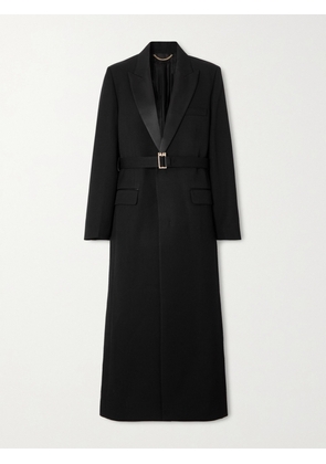 Victoria Beckham - Belted Satin-trimmed Twill Coat - Black - UK 4,UK 6,UK 8,UK 10,UK 12,UK 14