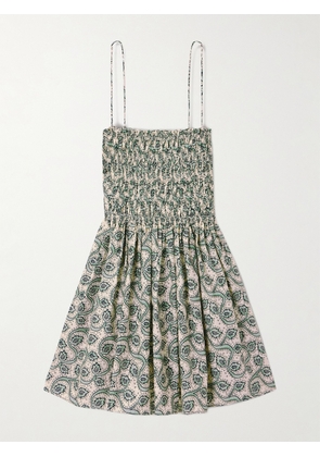 Matteau - Shirred Printed Organic Cotton-poplin Mini Dress - Multi - 1,2,3,4,5