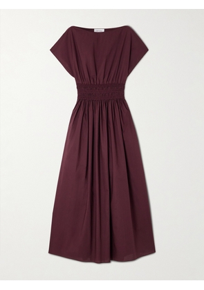 Matteau - Shirred Organic Cotton-poplin Midi Dress - Burgundy - 1,2,3,4,5