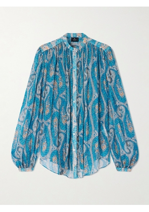 Etro - Pleated Paisley-print Silk-crepon Blouse - Blue - IT36,IT38,IT40,IT42,IT44,IT46,IT48,IT50
