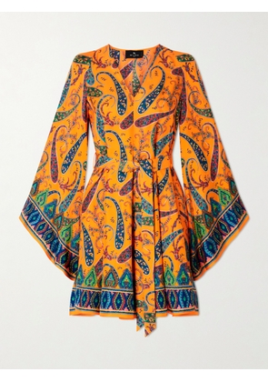 Etro - Belted Paisley-print Silk-twill Mini Dress - Orange - IT36,IT38,IT40,IT42,IT44,IT46,IT48,IT50