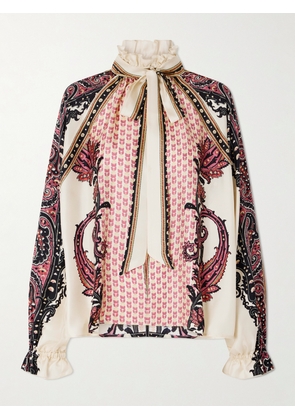 Etro - Pussy-bow Ruffled Printed Silk-twill Blouse - Neutrals - IT36,IT38,IT40,IT42,IT44,IT46,IT48,IT50