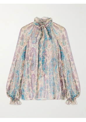 Etro - Pussy-bow Ruffled Paisley-print Silk-crepon Blouse - Blue - IT36,IT38,IT40,IT42,IT44,IT46,IT48,IT50
