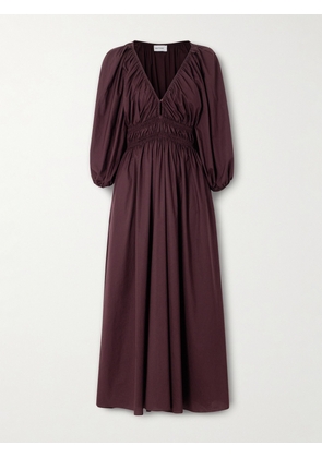 Matteau - Shirred Organic Cotton-poplin Maxi Dress - Burgundy - 1,2,3,4,5