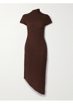 Cult Gaia - Chrysta Asymmetric Ribbed Cotton Midi Dress - Brown - xx small,x small,small,medium,large,x large