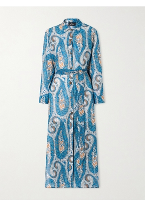 Etro - Belted Paisley-print Cotton-voile Midi Shirt Dress - Blue - x small,small,medium,large,x large