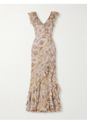 Etro - Ruffled Floral-print Silk-blend Midi Dress - Multi - IT36,IT38,IT40,IT42,IT44,IT46