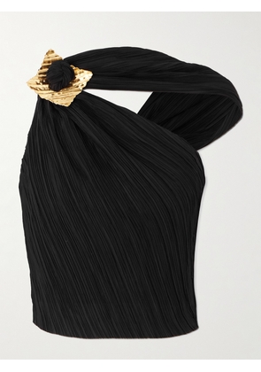 Cult Gaia - Moira Asymmetric Plissé-chiffon Top - Black - US00,US0,US2,US4,US6,US8,US10,US12