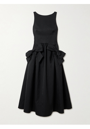 Rebecca Vallance - Narcissa Bow-embellished Gathered Moire Midi Dress - Black - UK 4,UK 6,UK 8,UK 10,UK 12,UK 14