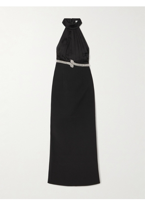 Rebecca Vallance - Lilith Crystal-embellished Pleated Crepe Halterneck Gown - Black - UK 4,UK 6,UK 8,UK 10,UK 12,UK 14