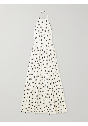 Rebecca Vallance - Maisie Ruffled Polka-dot Cotton-blend Poplin Halterneck Maxi Dress - White - UK 4,UK 6,UK 8,UK 10,UK 12,UK 14