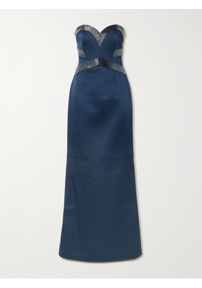 Rebecca Vallance - Elivera Strapless Bead-embellished Satin Gown - Blue - UK 4,UK 6,UK 8,UK 10,UK 12