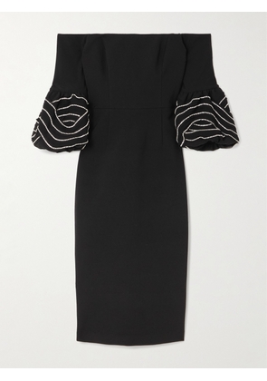 Rebecca Vallance - Bellatrix Off-the-shoulder Crystal-embellished Crepe Midi Dress - Black - UK 4,UK 6,UK 8,UK 10,UK 12,UK 14