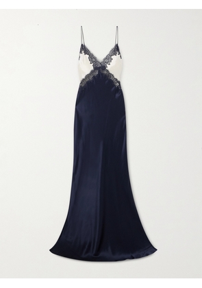Rebecca Vallance - Aumoe Lace-trimmed Silk-satin Gown - Blue - UK 4,UK 6,UK 8,UK 10,UK 12,UK 14