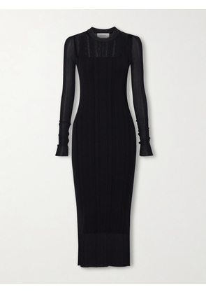Sportmax - Layered Plissé-tulle And Ribbed-knit Midi Dress - Black - x small,small,medium,large,x large