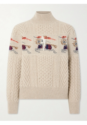 Burberry - Cable-knit Jacquard Wool And Cashmere-blend Turtleneck Sweater - Neutrals - x small,small,medium,large,x large