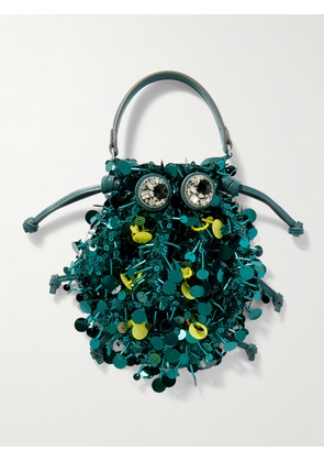 Anya Hindmarch - Beetle Embellished Leather-trimmed Clutch - Blue - One size