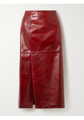 Sportmax - Paneled Leather Midi Skirt - Burgundy - UK 4,UK 6,UK 8,UK 10,UK 12,UK 14,UK 16