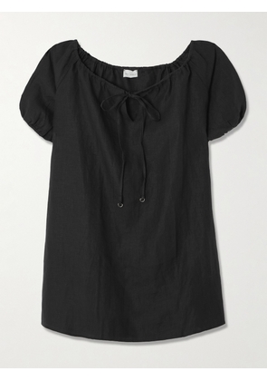 Deiji Studios - Tie-detailed Linen Mini Dress - Black - xx small,x small,small,medium,large