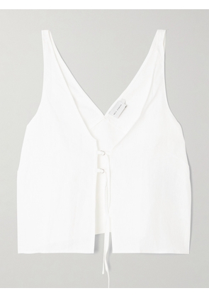 Deiji Studios - Two Part Tie-detailed Linen Top - White - xx small,x small,small,medium,large
