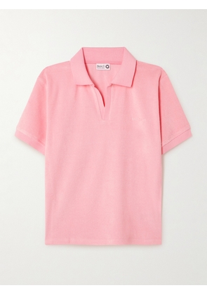 Hunza G - Embroidered Cotton-terry Polo Shirt - Pink - small,medium,large,x large