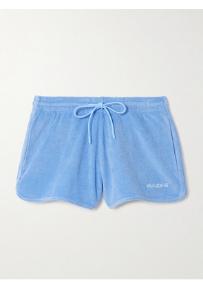 Hunza G - Embroidered Cotton-terry Shorts - Blue - small,medium,large,x large