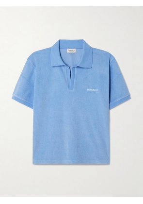 Hunza G - Embroidered Cotton-terry Polo Shirt - Blue - small,medium,large,x large