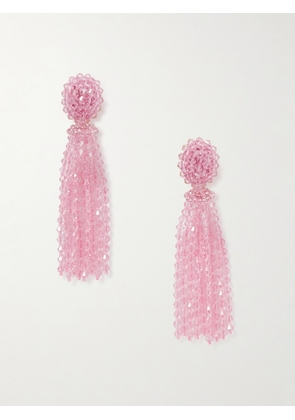 Oscar de la Renta - Tassel Beaded Clip Earrings - Pink - One size